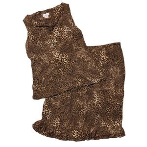 Vintage Y2K TOTO N KO Leopard Print High Rise Ruffle Hem Skirt & Drape Neck Top